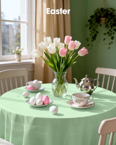 Image of Pureegg Plastic Table Cloth Disposable 84 Inch Round 10 Pack, Sage Green
