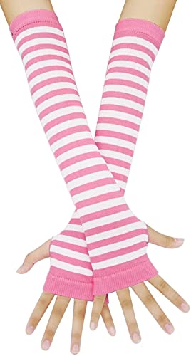 Image of Women's Long Knitted Fingerless Gloves Thumbhole Stretch Arm Warmers | Stretchy soft knitted arm warmers for women, comfortable thumbhole design, ideal daily winter hand sleeve accessories