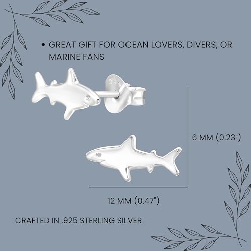 Shark 925 Sterling Silver Very Tiny Stud Earrings, Minimalist Ocean Sea Animal Piercing Jewelry Gift3