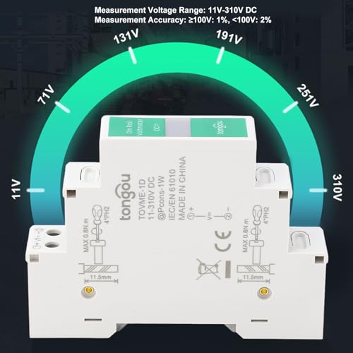 Image of DIN Rail Voltmeter, DC 11V-310V DC Voltage Meter, Digital Display, 3 Display Digits, with English User Manual