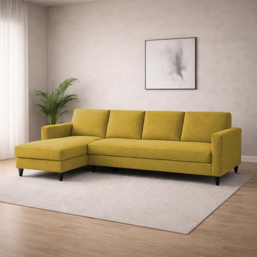 Image of Carlos LHS 4 Seater L Shape Sofa Set for Living Room & Home Office Furniture, Modern Durable Sectional Corner Sofa Couch, Premium Fabric Comfortable Seating with Strong Frame (Yellow)