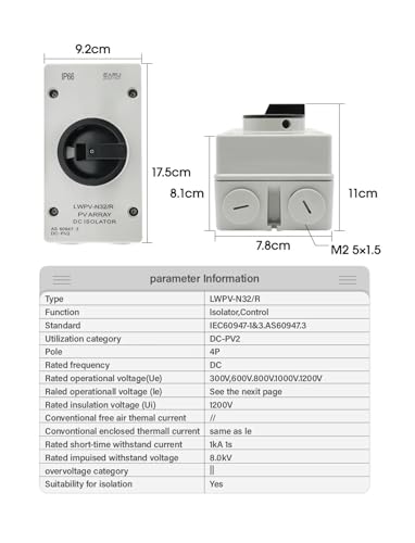 Interrupteur sectionneur rotatif solaire pour sécuriser votre coffret de distribution 1200V 32A - 2