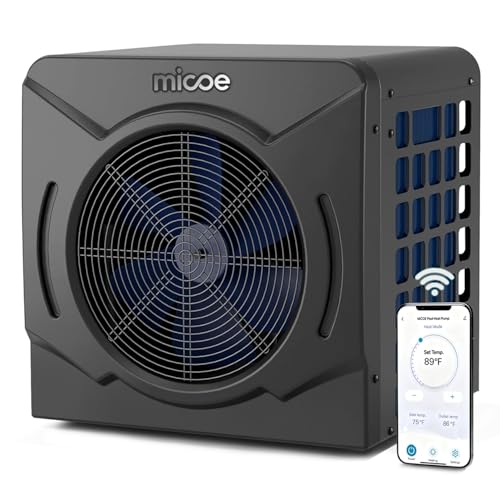MICOE 18000 BTU Pool Heater for Above Ground Pools, Swimming Pool Heat Pump, Heating and Cooling, Smart App Control，Titanium Heat Exchanger, Ultra Quiet 50dB, 110V