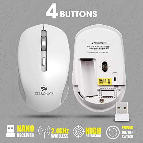 ZEBRONICS Zeb-Companion 500 2.4GHz Wireless Keyboard and Mouse Set, USB Nano Receiver, Chiclet Keys, Ultra Silent, Power On/Off Switch, Rupee Key,... - Image 4