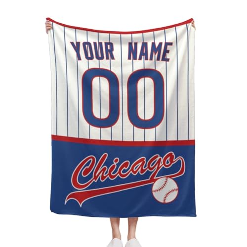 Personalized Custom Your Name and Your Number Blankets for Sports, Baseball Players Fans and Gifts for Men Women and Kind(Chicago C)