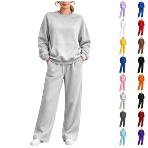 XINGJIAARTS Two Piece Sweatsuit Sets For Women Crewneck Sweatshirt And Pants Set Matching Tracksuit Lounge Travel Outfits Light Gray Small - image 1