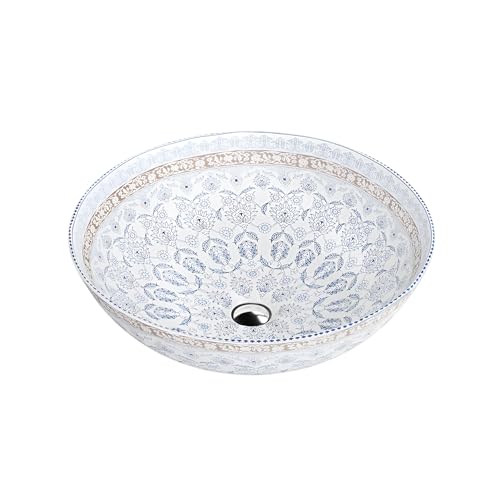 LAVITA Lavabo à poser Folklor, rond, sans trop-plein ni trou de robinet, en porcelaine de qualité supérieure, moderne, pour salle de bain, en céramique, 40 x 40 x...