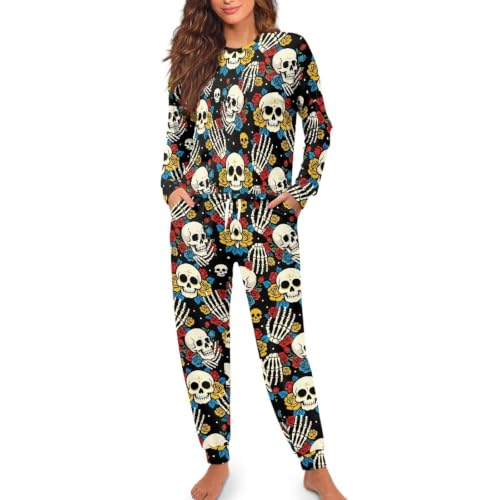 Image of Womens Lounge Set Long Sleeve Soft Pajama Sets | Casual 2 Piece Pj Outfit, Crewneck Sleepwear with Pockets, Adjustable Drawstring, Soft Comfy Fall Pajamas, Plus Size