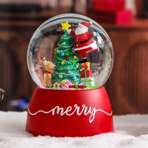 Vipush Christmas Snow Globe - Traditional Wind-up Musical Snow Globe with Santa and Christmas Tree, Christmas Decorations with Music Box Gifts for Girls Kids, Decorations for Christmas & Birthday