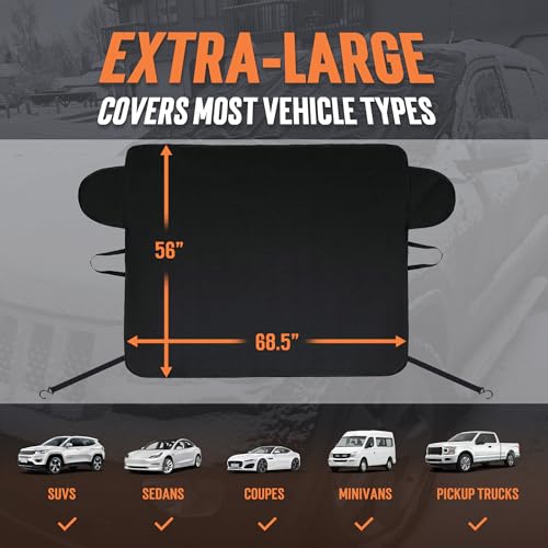 Image of TONDA Windshield Cover for Ice and Snow, Heavy Duty 600D Oxford Car Windshield Protector, Winter Car Accessories for Cars, SUVs, Trucks, Vans and MPVs, Universal Fit (68.5 x 56 Inch)