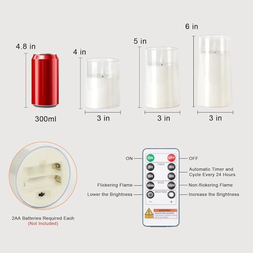 Image of Raycare Battery Operated Flameless Pillar Candles with Remote Timer, White | LED Acrylic Festive Ambience Candle with Realistic Glow for Christmas, Weddings, Mantels, Home Decor, Gift Ideas, Set of 3