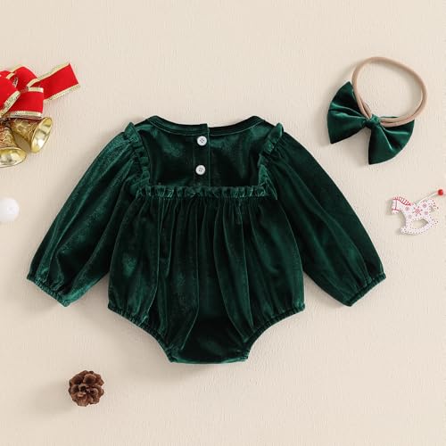 Baby Girls Valentine's Day Romper Solid Color Clothes Long Sleeve Velvet Infant Fall Winter Jumpsuits with Headband3