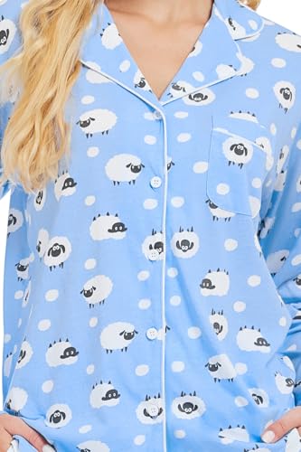 Image of LUBOT 100% Cotton Pajamas for Women Pajama Set 2 Piece PJ Sleepwear Set Soft Ladies Button Knit Long Sleeve Loungewear XS-XXL
