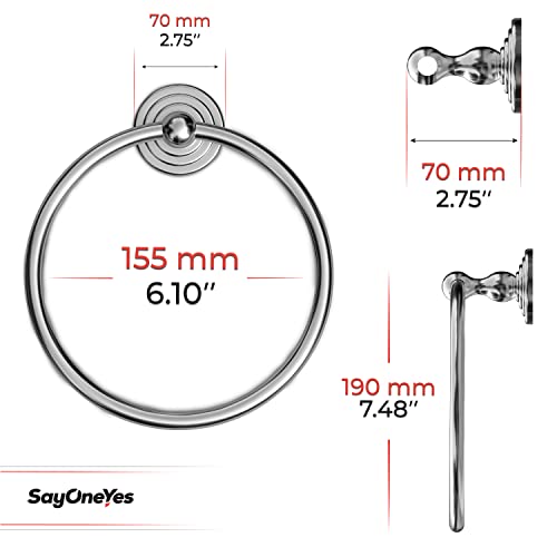 Sayoneyes Polished Chrome Towel Ring - Premium Quality Sus304 Stainless Steel Rust Proof Hand Towel Holder – Heavy Duty Round Towel Holder For Bathroom Wall Mounted #TOP3