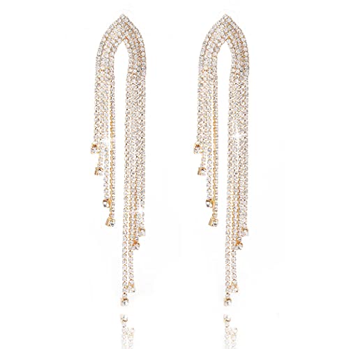 Yokawe Zinc Tassel Dangle Drop Earrings Gold Sparkly Rhinestone Earrings Boho Statement Long Chain Crystal Chandelier Earring Wedding Hook Ear Jewelry For Women And Teen Girl #TOP10