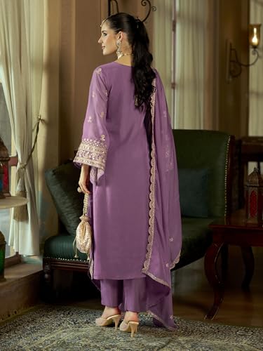 Image of INDO ERA Women's Organza Embroidered Sequinned Kurta & Pant with Dupatta Set | Women Kurta Sets With Dupatta Cotton
