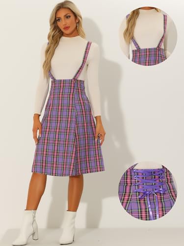 Allegra K Overall Plaid Dress for Women's Tartan Pinafore Suspender Skirt2