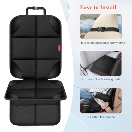 Image of Car Seat Protector for Child Car Seat, 600D Fabric Safe Car Seat Cover with Upgraded Non-Slip Backing, Waterproof Seat Protector Under Baby Car Seat with Thick Padding for Car Back Front Seat