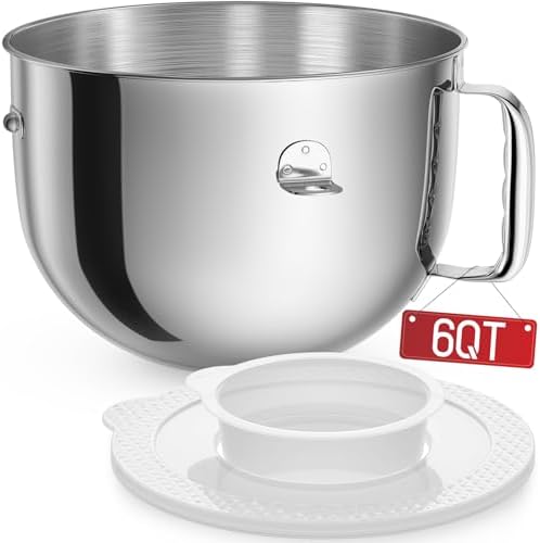 KN2B6PEH 6QT Bowl-Lift Stand Mixer Bowl, Compatible with Kitchenaid Professional 600 Mixer, Polished Stainless Steel with Extra Cover - Fits KV25G KP26M1X (6QT) - Thumbnail 2