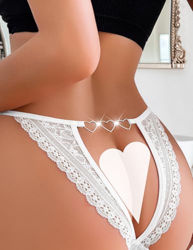 Image of Murimia Thongs for Women G String Sexy Lace No Show Underwear Low Rise T-Back Breathable Panties, G-White, Large