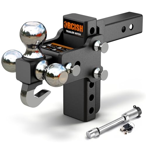 Image of ORCISH Adjustable Rotating Trailer Hitch, 4-in-1 Tri-Ball & Tow Hook, 360 Swivel Ball Mount, 2 inch Receiver with 5 inch Drop /Rise, Ball Sizes: 1-7 /8 inch, 2 inch, 2-5 /16 inch, Anti-Theft Lock, Fits Truck SUV RV