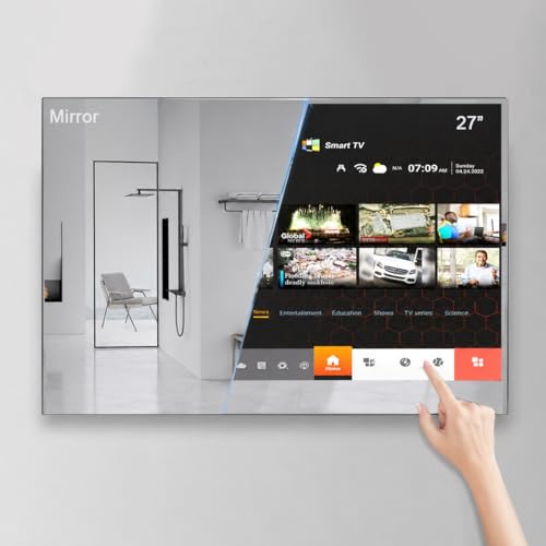 Image of Soulaca 27" Waterproof Touchscreen Smart Mirror TV, Bathroom Magic Mirror Television with WiFi & Bluetooth, Android Touch Display for SPA, Hotel, Salon and Luxury Bathrooms