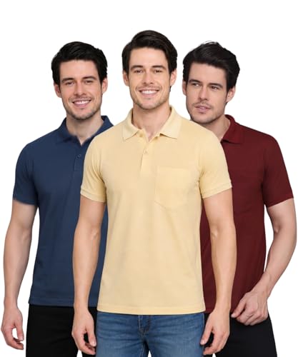 Image of INKKR Men Regular Fit Polo Neck Half Sleeve Solid Casual T-Shirt with Chest Pocket | Pack of 3
