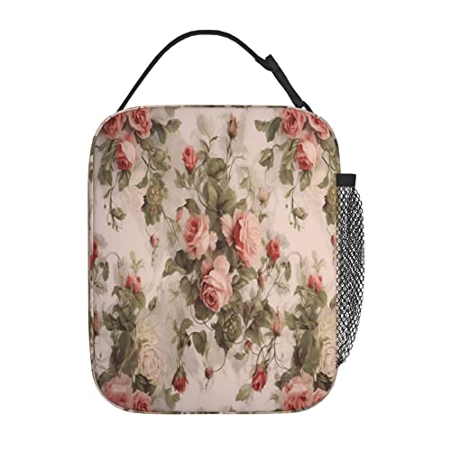 Molycho Pink Roses Insulated Lunch Bag Lunch Box Lunch Tote Cooler Reusable For Office Travel Work Picnic Hiking Beach Unisex Zipper Insulated Lunch Box Lifestyle Supplies #TOP2