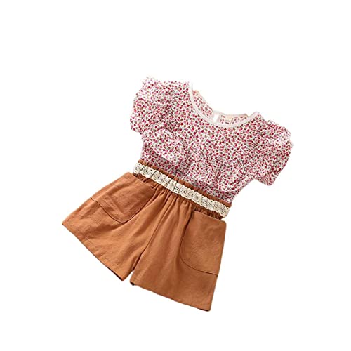 Mercatoo New Home Cobertor Meninas Terno de Verão Floral Manga Curta Camiseta Tops Cinto de Renda El