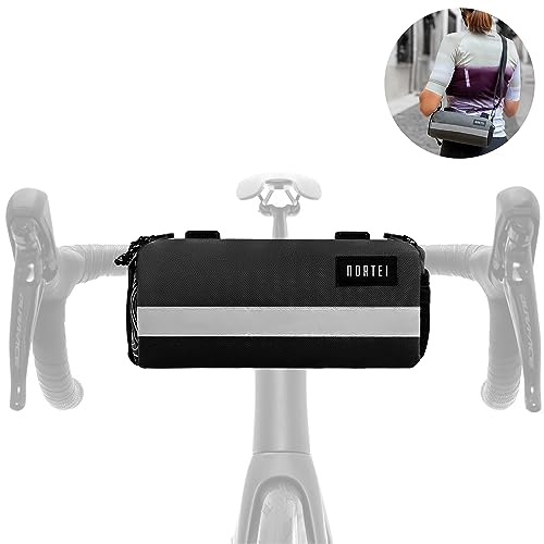 Bolsa Manillar Bicicleta Carretera, Gravel y BTT – Mochila Bikepackaging con Correa Extraíble para Hombro y Cremallera Impermeable – 23 x 10 cm – 2L (Negro)