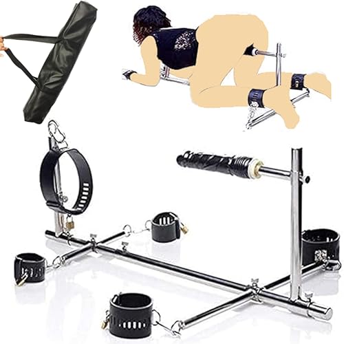 Sex Maschine Heavy Duty Bondage Bar Edelstahl Spreader Stange mit Dildo Butt Plug Leder Handschellen Knöchelmanschetten Kragen Einstellbare Folter Sklave Fetisch Fetischfesseln BDSM Sex Spielzeug