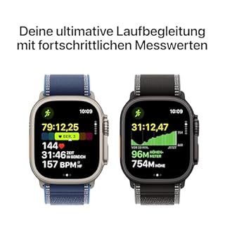 Apple Watch Ultra 3 GPS + Cellular 49 mm Premium Smartwatch für Lauftraining und Kombinationssport mit robustem Titangehäuse in Natur und Ocean Armband in Maritimblau