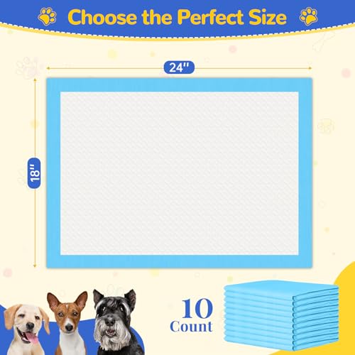 Image of Pee Pads for Dogs 18 inchx24 inch, 10 Count Puppy Pads, Waterproof Dog and Puppy Pet Training Pads, Super Absorbent & Leak-Proof Housebreaking Pet Pad, Blue