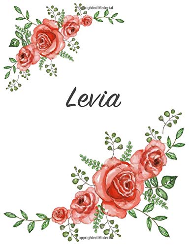 Levia: Personalized Notebook with Flowers and First Name – Floral Cover (Red Rose Blooms). College Ruled (Narrow Lined) Journal for School Notes, Diary Writing, Journaling. Composition Book Size