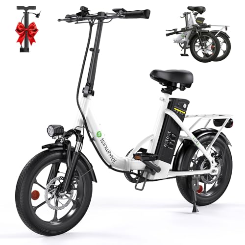 isinwheel U4 16" Folding E Bike for Adults Electric Bike with Suspension, 10.4Ah Battery, 500W Motor, 19mph Top Speed, Step Through Adult Electric Bicycles, Mini Commute Ebike for Adults and Teens