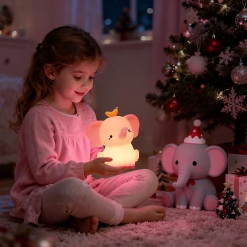 Image of OkiyiD Pink Elephant Lamp, Cute Silicone Night Light, Dimmable Animal Nursery Night Lights Bedside Touch Lamp, Elephant Gifts for Bedroom Decor