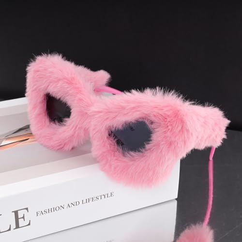 Women Plush Fuzzy Cat Eye Sunglasses Pink Cat Eye Sunglasses Punk Soft Velvet Shades Sunglasses for Halloween Costume4