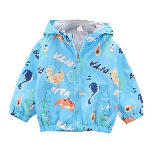 Kids Girls Jacket Hooded Long Sleeve Zip Up Waterproof Windbreaker Coat Children Dinosaur Print Fall Lightweight Jacket