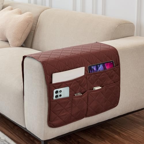Couch Armrest Organizer, Chair Arm Covers, Armchair Sofa Organiser with 6 Pockets, Remote Control Holder Armchair Caddy, Waterproof Couch Arm Rest Storage Bag for Phone Book Magazines Remote Control