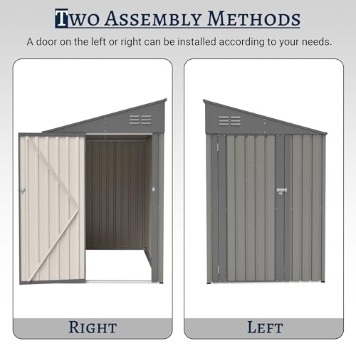 Image of YOPTO 4x7 FT Outdoor Storage Shed Lean to Shed,Metal Shed W /Lockable Door & Air Vent,All Weather Waterproof Garden Tool House W /Reversible Installation,for Backyard,Patio,Lawn,Olive Gray