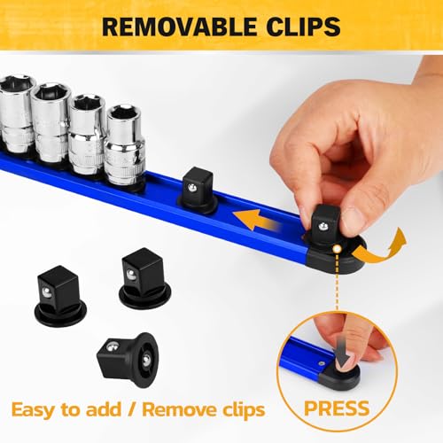 Image of 5-Piece Magnetic Socket & Bit Organizer Kit, 1 /4 inch 3 /8 inch 1 /2 inch Heavy Duty Socket Holder Holds 40 Clips, Aluminum Sockets Rail for Tool Box Drawer, 1 /4 inch Slidable Drill Bit Organizer Holds 80 Bits