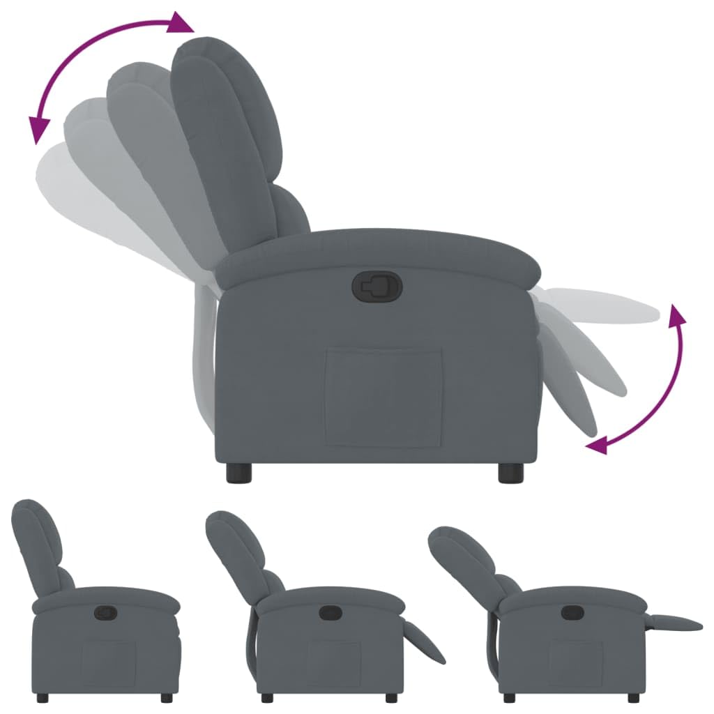 vidaXL Fauteuil Inclinable, Chaise de Relaxation avec Dossier et Repose-Pied, Siège Inclinable, Fauteuil TV de Salon, Moderne, Gris Foncé Velours
