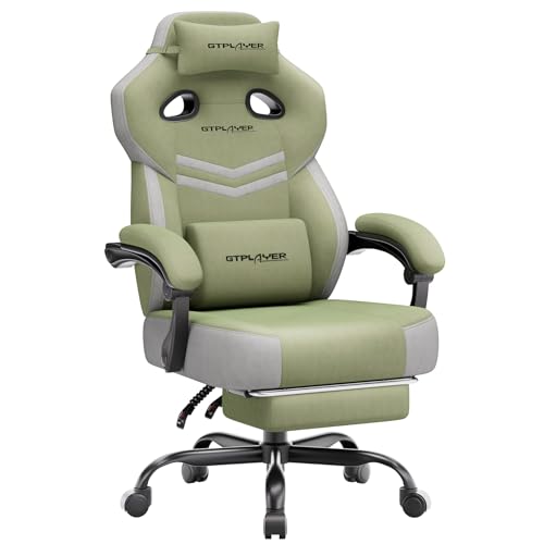Image of GTPLAYER Big & Tall Gaming Chair, Wide Reclining with Footrest for Adults | Ergonomic High Back Computer Desk Chair, Comfort Padded Seat with Lumbar Support for Big /Tall, Office /Home, Green