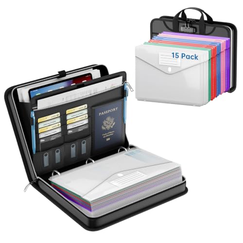 ZOOPIP Fireproof Binder Organizer with 15 Pack Pockets,Letter Size,Black
