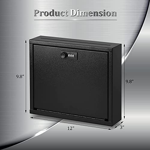 Dalmbox Suggestion Box With Lock Wall Mounted, Drop Box With Combination Lock, Steel Donation Box Collection Box With 50 Suggestion Cards For Office, 12”L X 3”W X 9.8”H, Black #TOP1