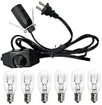Salt Lamp Cord and Bulbs,Himalayan Salt Lamp Replacement Cord with Dimmer Switch,Original UL-Listed Cord Bulb Replacement for Salt Rock Lamp with 6 Pack 25w E12 Light Bulbs (One Cord+6 Bulbs) | Himalayan Salt Lamp Replacement Cord with 6 Piece 25 Wat