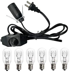 Salt Lamp Cord and Bulbs,Himalayan Salt Lamp Replacement Cord with Dimmer Switch,Original UL-Listed Cord Bulb Replacement for Salt Rock Lamp with 6 Pack 25w E12 Light Bulbs (One Cord+6 Bulbs) | Himalayan Salt Lamp Replacement Cord with 6 Piece 25 Wat
