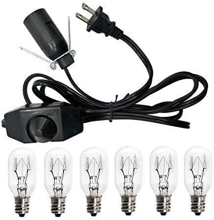 Salt Lamp Cord and Bulbs,Himalayan Salt Lamp Replacement Cord with Dimmer Switch,Original UL-Listed Cord Bulb Replacement for Salt Rock Lamp with 6 Pack 25w E12 Light Bulbs (One Cord+6 Bulbs) | Himalayan Salt Lamp Replacement Cord with 6 Piece 25 Wat