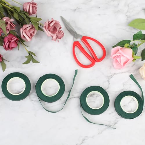 HXSEMAYIG 6 Rollen Blumenband von 1,27 cm, dunkelgrün, Blumenbänder zum Verpacken von Sträußen und Blumenhandwerk, Brautstrauß