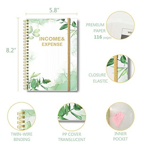 Tiankool Income & Expense Tracker - Bookkeeping Ledger Book With Receipt Pocket, Accounting Ledger Book For Small Business - Easy To Record Business Ledger For Men And Women, Green, 5.8 X 8.2 Inch #TOP1